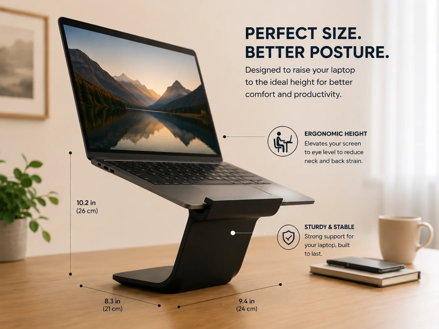 Laptop stand with size overlays
